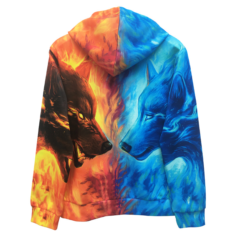 2019新款 冰火狼3d数码印花连帽衫男卫衣情侣装宽松外套