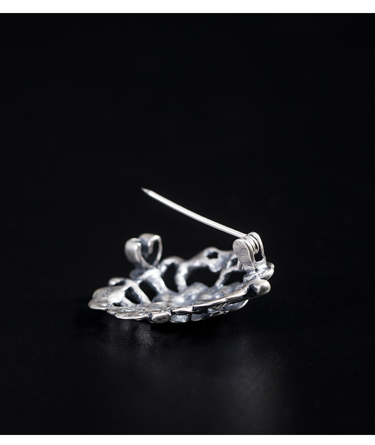 银迷s925纯银复古胸针女高档奢华气质中国风配饰做旧蝴蝶花型别针