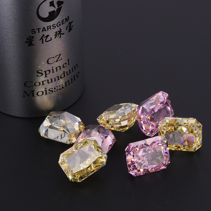 美国料高碳石雷电长方倒角形粉石黄石裸石浅粉红色鹅黄可镶嵌