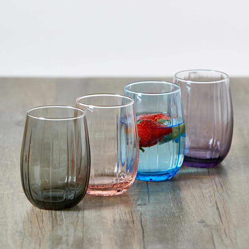 进口帕莎彩色玻璃杯创意圆形竖纹饮料果汁玻璃杯牛奶杯家用喝水杯