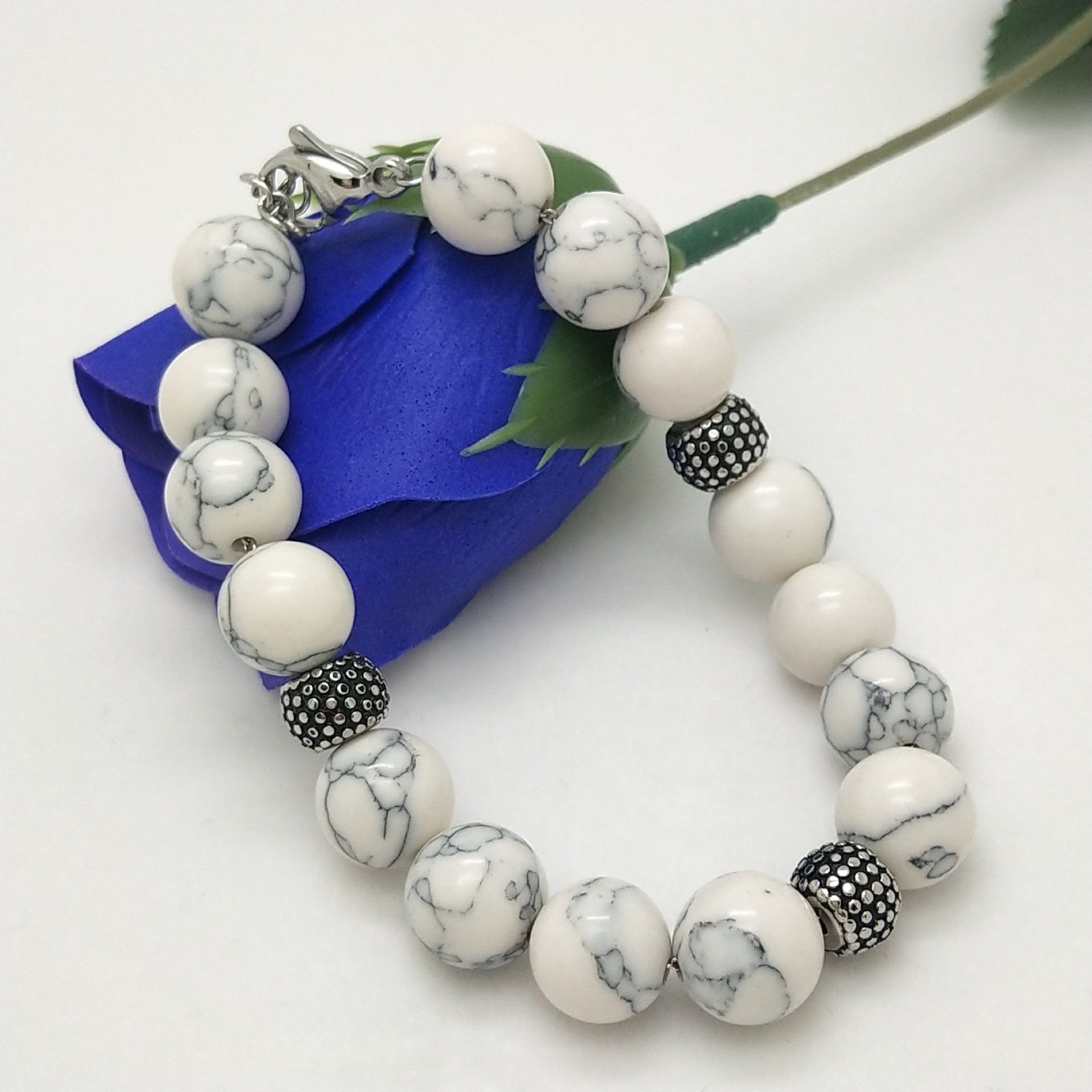 跨境电商手链 速卖通新款情侣白松石珠串手链手镯手环 可定制厂家