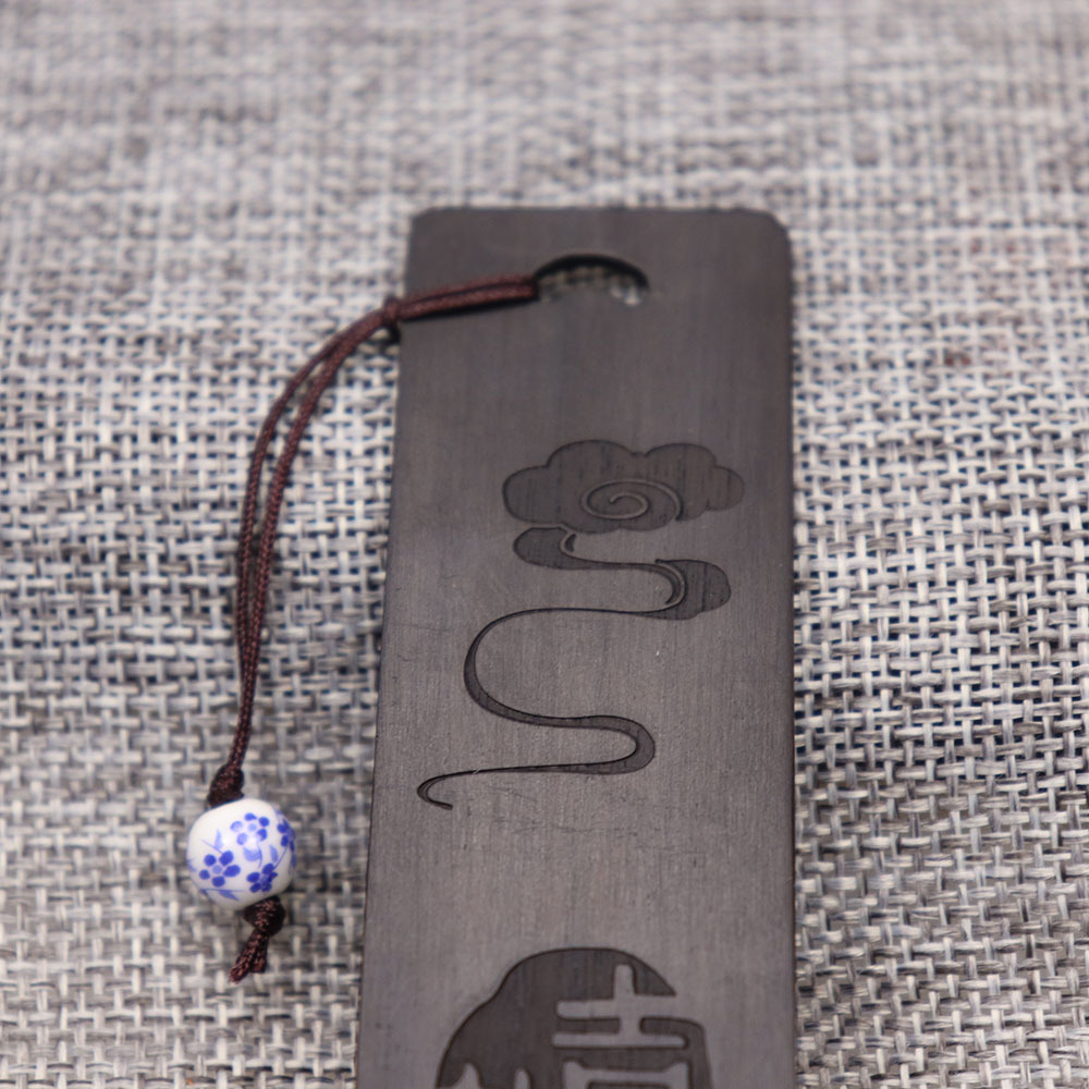 批发定制紫光檀木质祥云书签 黑檀木雕吉祥如意玉如意书夹 纪念品