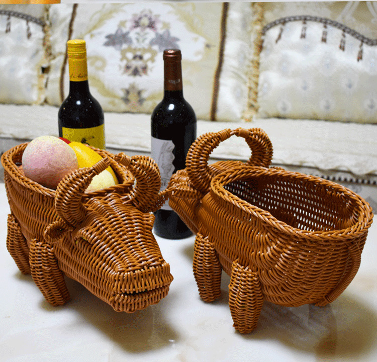 厂家 手工编织客厅坚果糖果水果篮仿藤编织猪牛兔篮子收纳筐