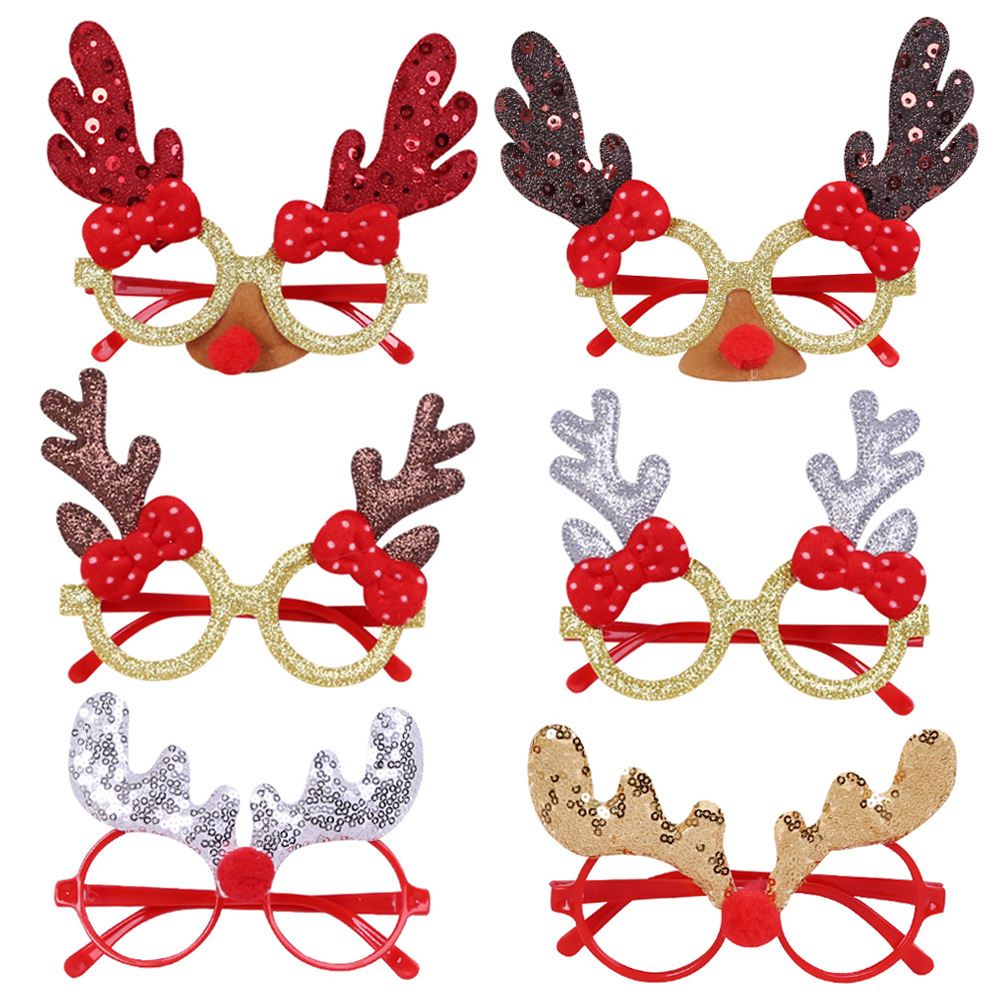 Christmas Party Decoration Glasses Gold Dusting Powder Antlers Glasses Birthday Party Gift Holiday Dress up Props