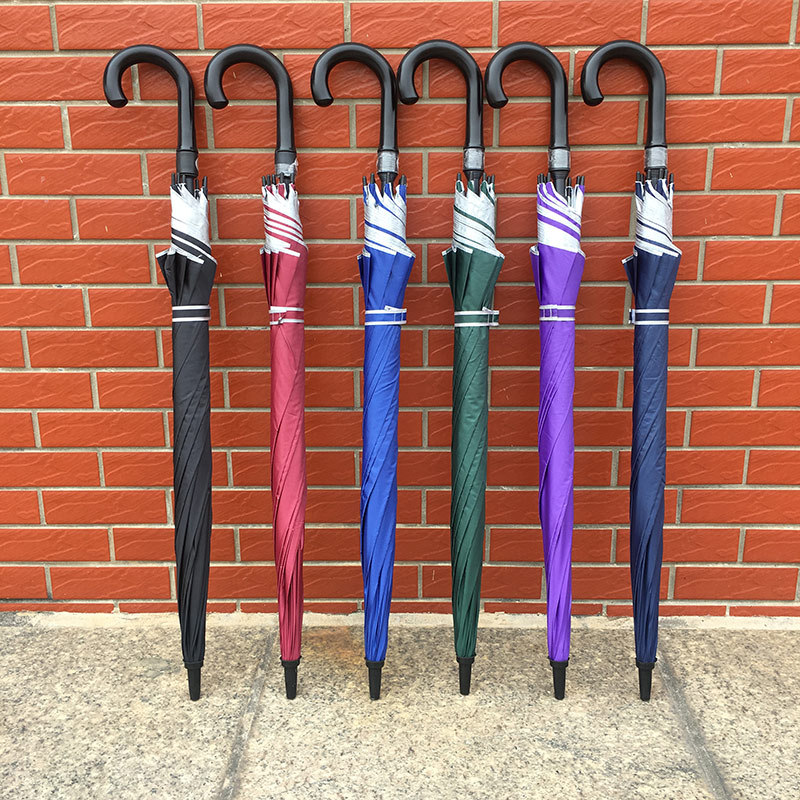 Factory Direct Sales Fiber Long Handle Straight Umbrella Business Automatic Advertising Umbrella Curved Handle Golf Umbrella Custom Logo Wholesale