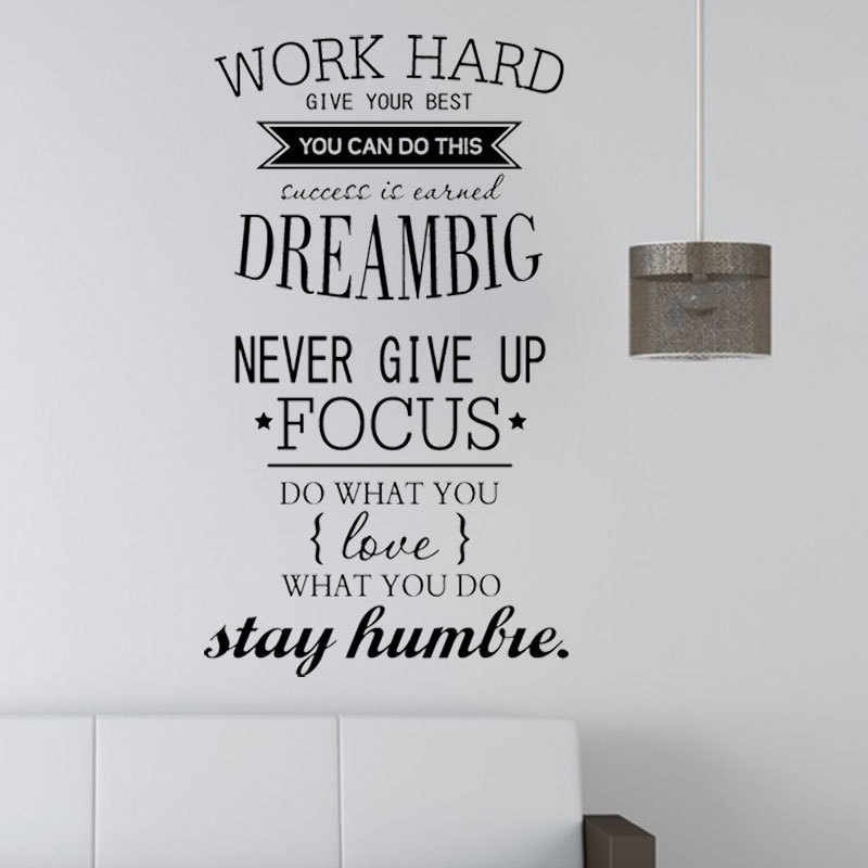 4055英文字母work hard dream big 箴言艺术墙贴可移除自粘墙贴纸