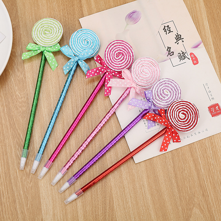 Student Ballpoint Pen Creative Cute Learning Stationery Cartoon Bow Candy Color Gift Lollipop Ballpoint Pen Factory