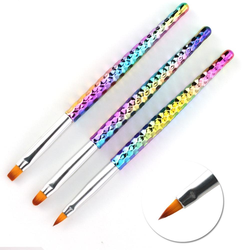 153 colorful honeycomb rod 3 pcs electroplated rainbow nail brush round head flat head phototherapy carved crystal uv pen