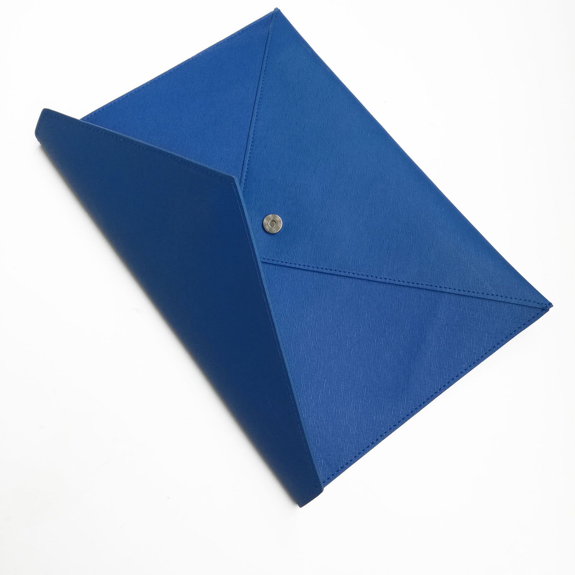 定制蓝色皮革a4文件袋 皮革车缝办公资料文件袋定做logo