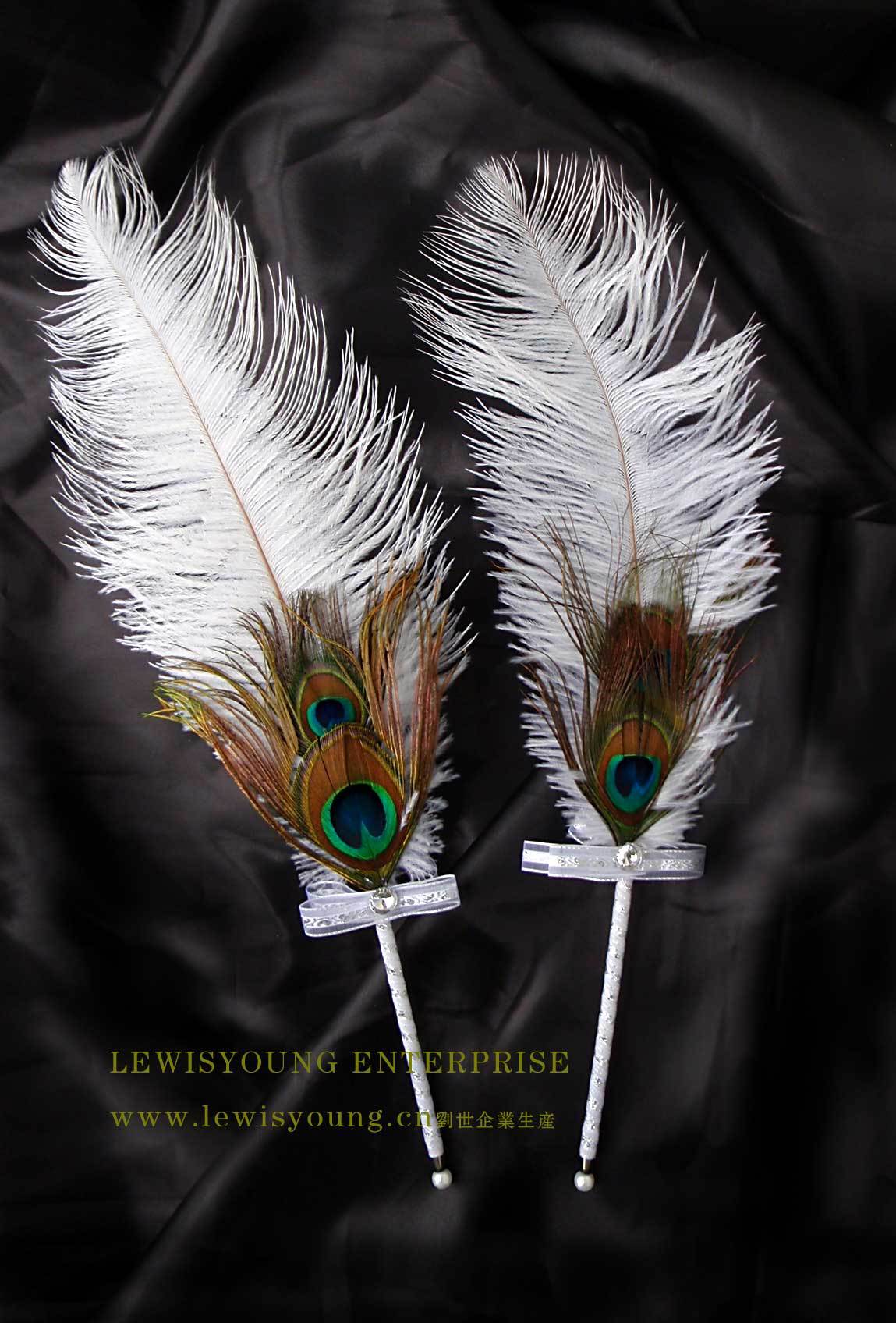 30-35cm(黑色圆珠笔芯)型号:ls151a  白色鸵鸟羽毛孔雀翎羽毛圆珠笔