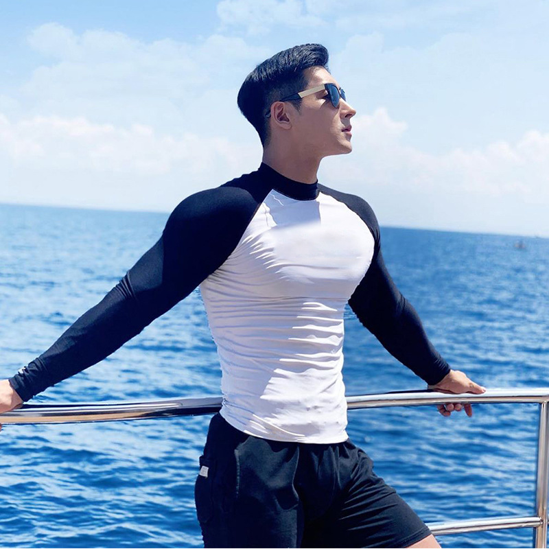 肌肉兄弟紧身衣男长袖健身t恤运动修身高领篮球跑步训练速干衣服