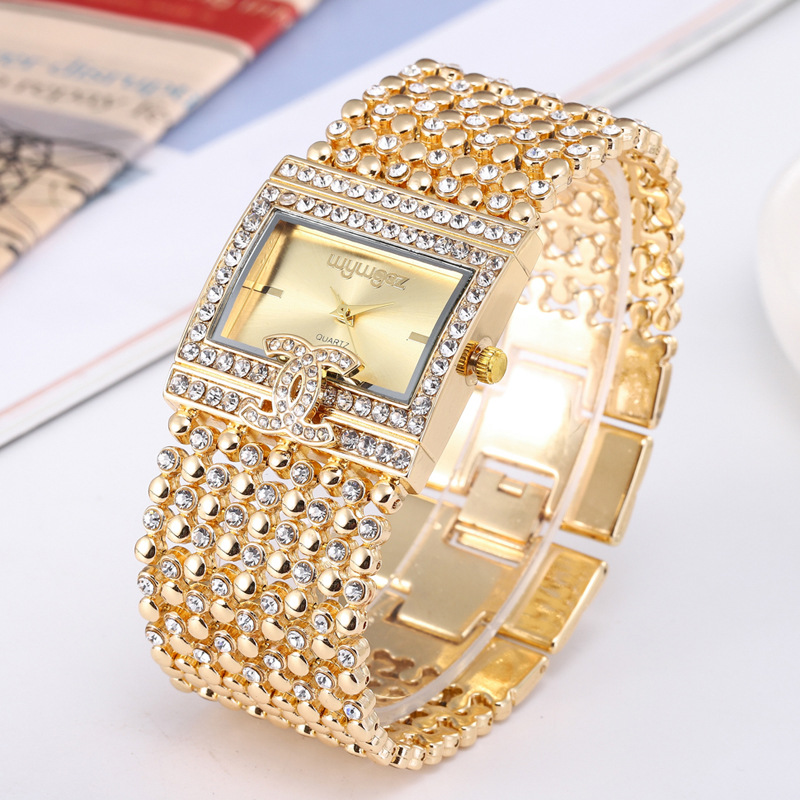 外贸手表腕表时尚合金方形宽带女生镶钻手链表高档气质女神饰品表