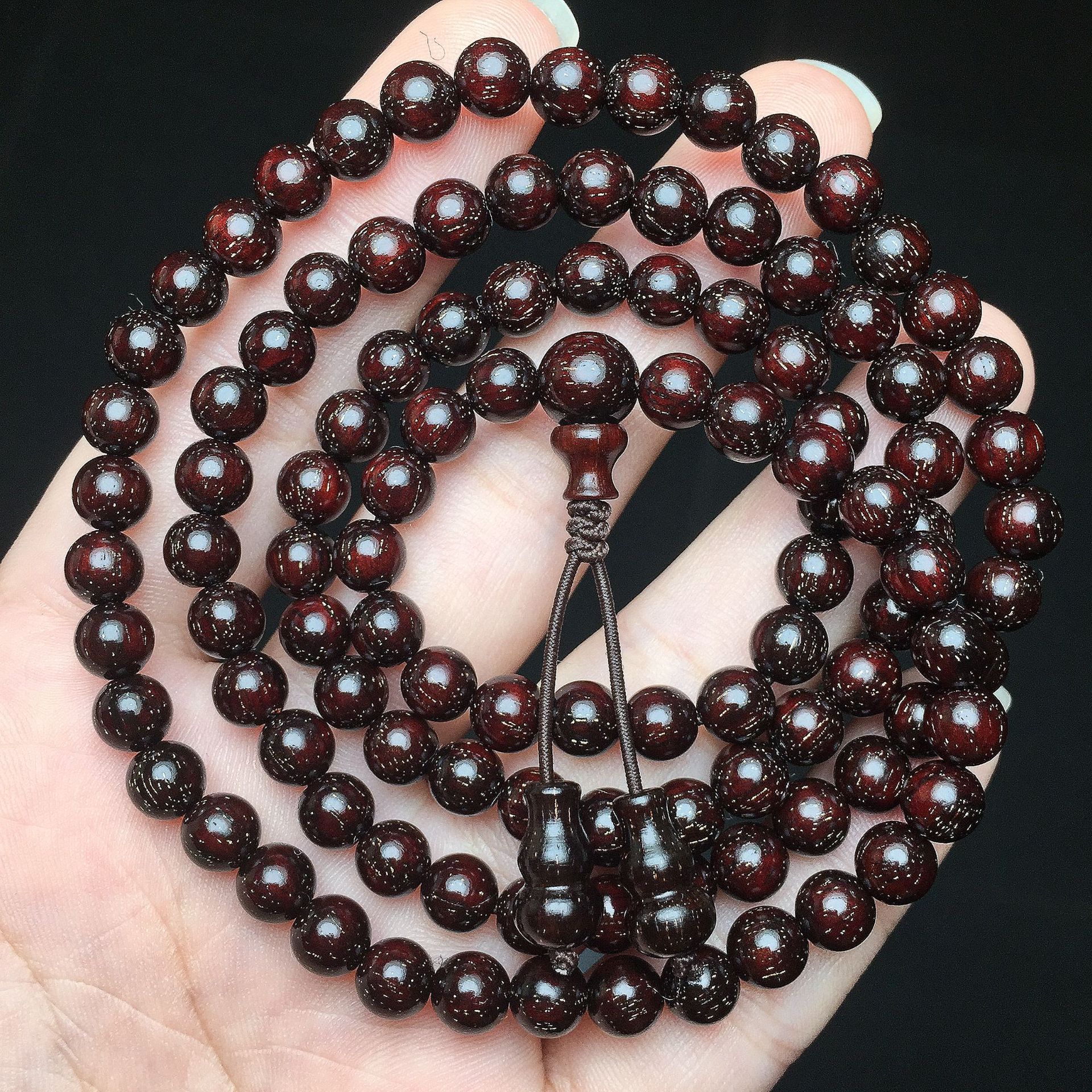 印度小叶紫檀爆满金星佛珠手链6mm男女款108颗多圈款紫檀佛珠手串