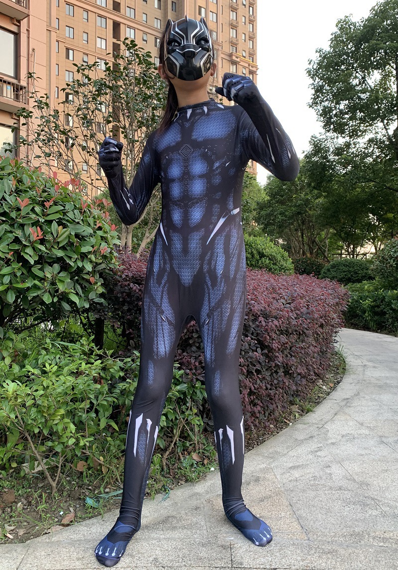 漫威复仇者联盟黑豹紧身衣儿童黑豹cosplay连体衣万圣节扮演服装