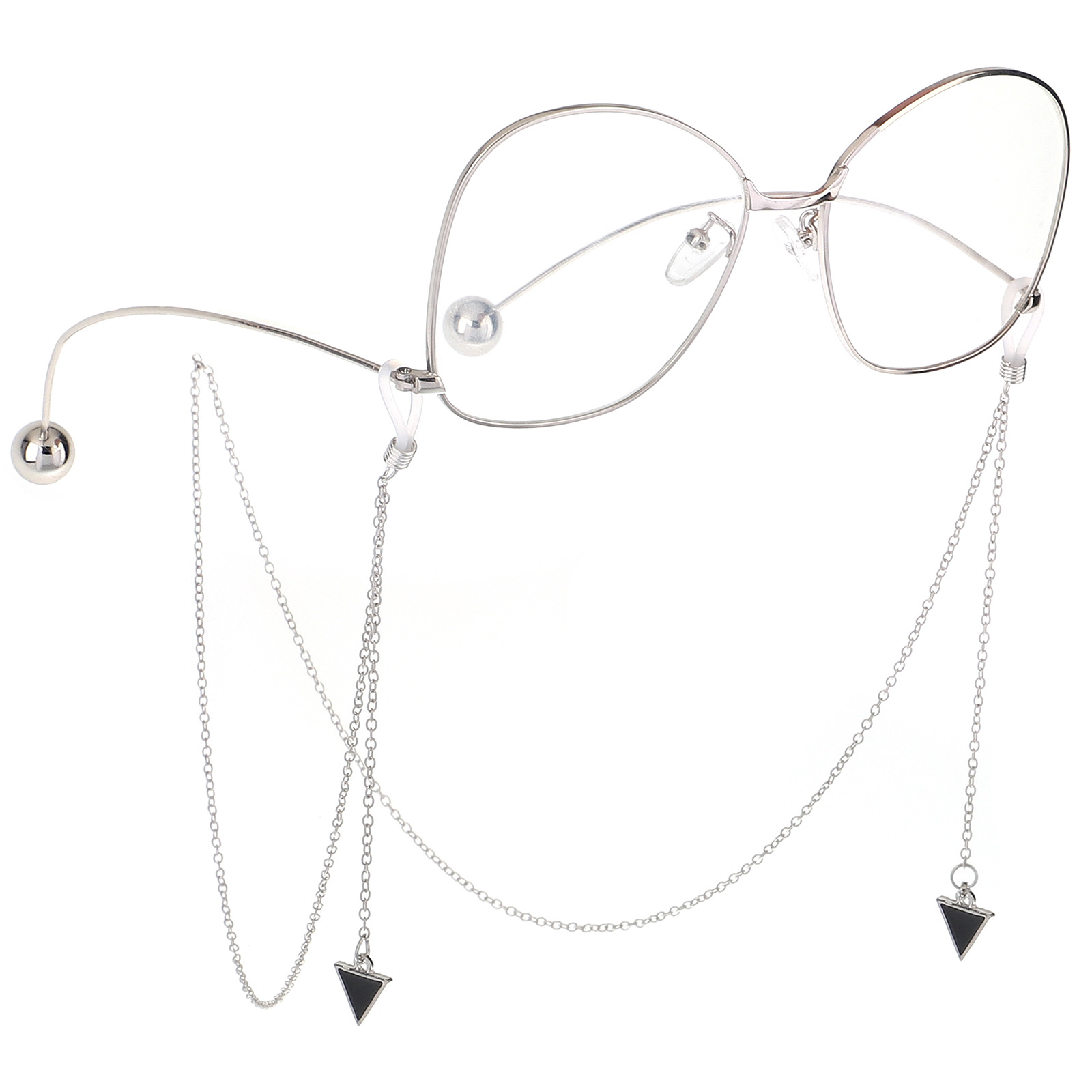 防滑 流行 金属眼镜绳 银色 黑色三角形 吊坠 眼镜链 时尚厂家