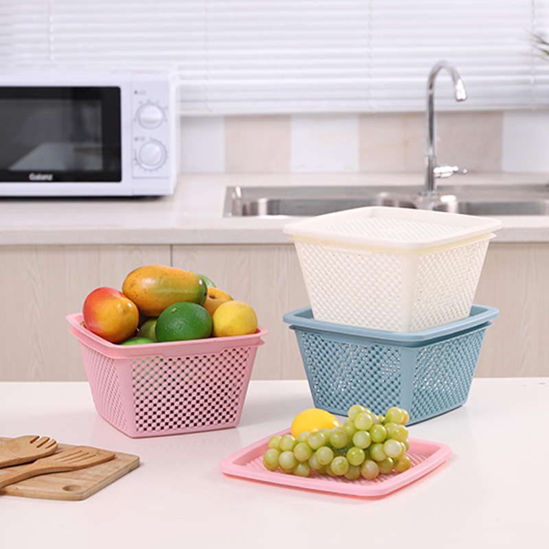 Plastic Storage Basket Household Simple Hollow Storage Box Drain Basket Kitchen Vegetable Washing Basket Fruit Basket Storage Box