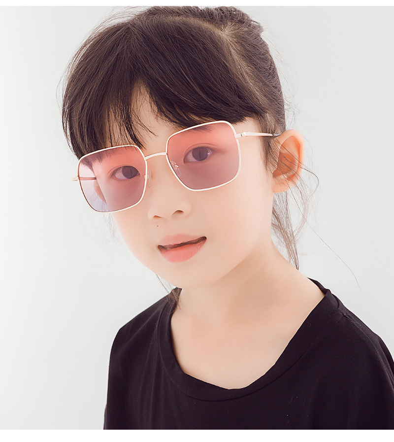 新款儿童太阳镜方框复古潮流男女童宝宝墨镜防紫外线金属方框4305