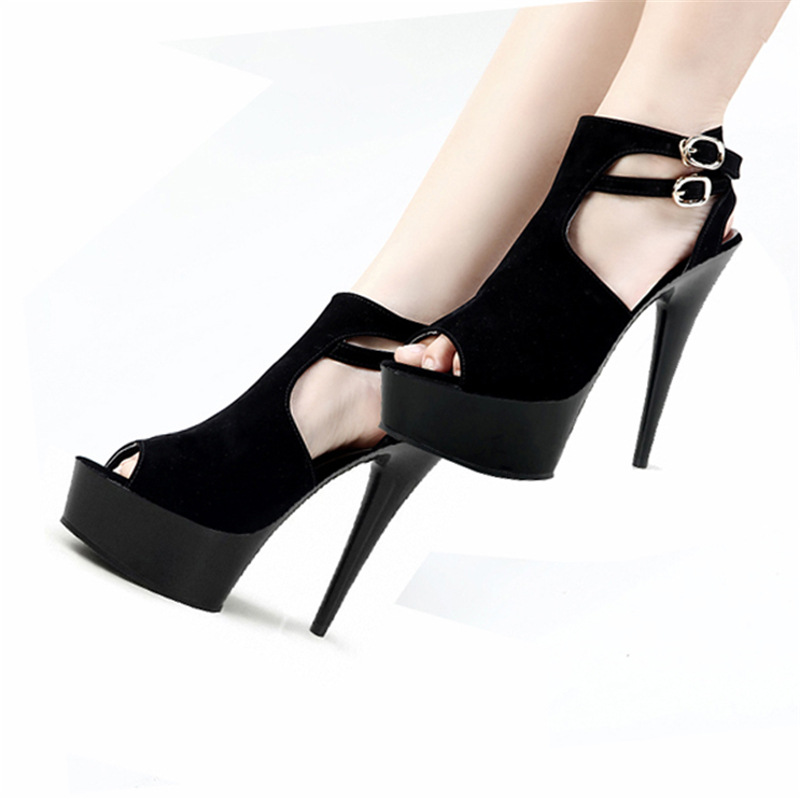 20cm高细跟大码鞋高跟夜店女鞋鱼嘴镂空凉鞋恨天高演出鞋潮