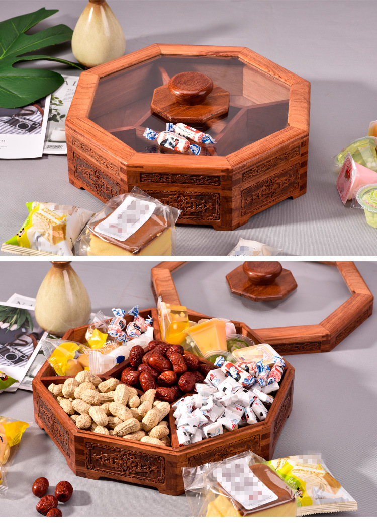 缅甸花梨红木中式果盘盒工艺礼品家居摆件 实木瓜果盘子小件