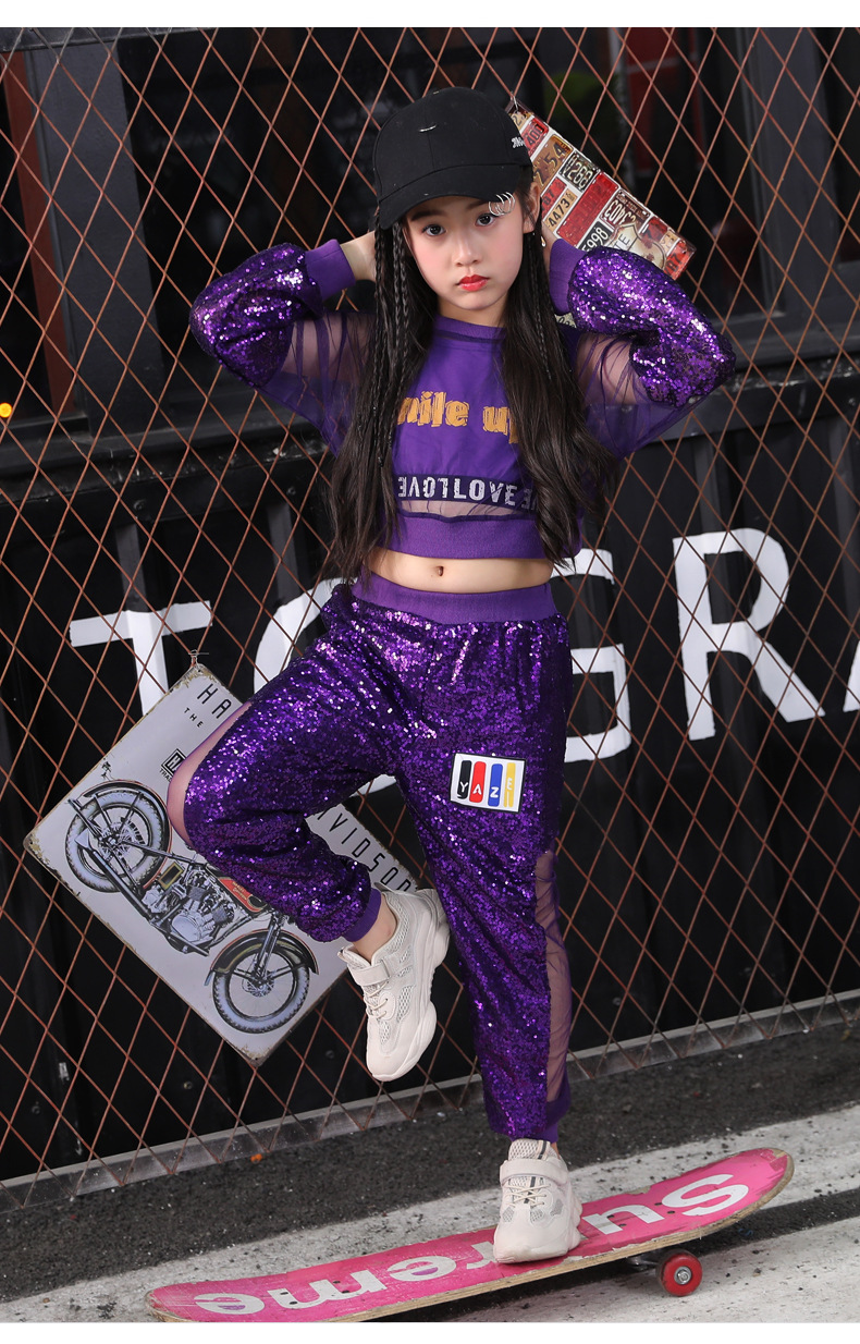 六一儿童演出服女童露肚脐现代爵士舞街舞三件套舞蹈表演服装夏季