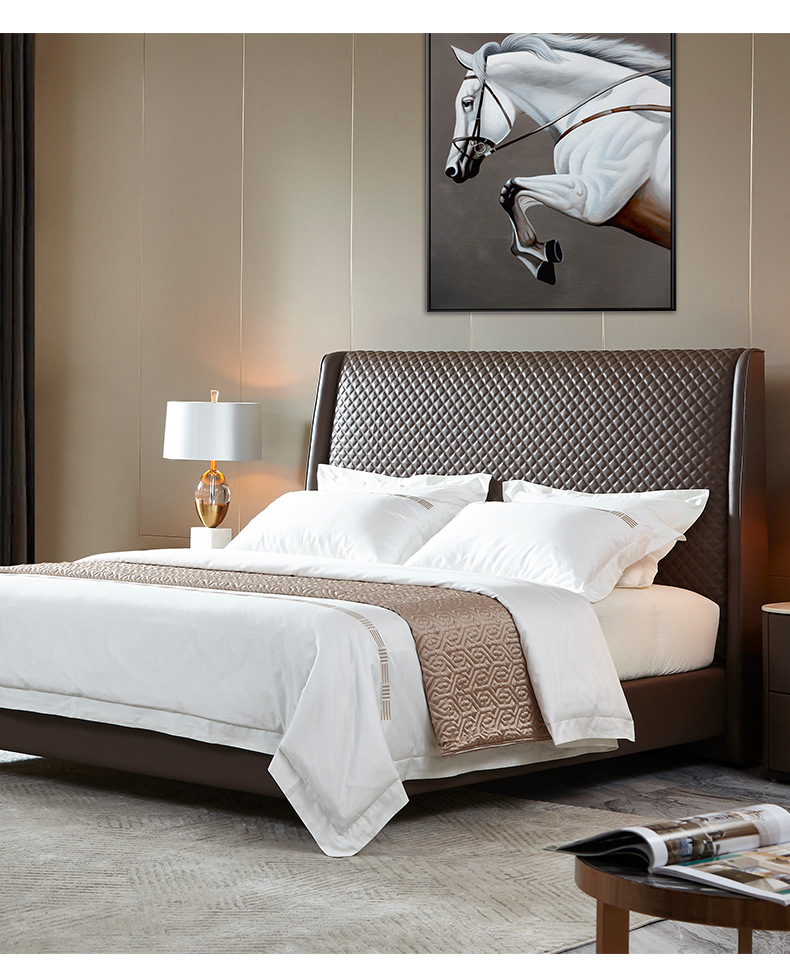 布凡迪后现代轻奢真皮床简约卧室双人1.8米主卧小户型皮婚床