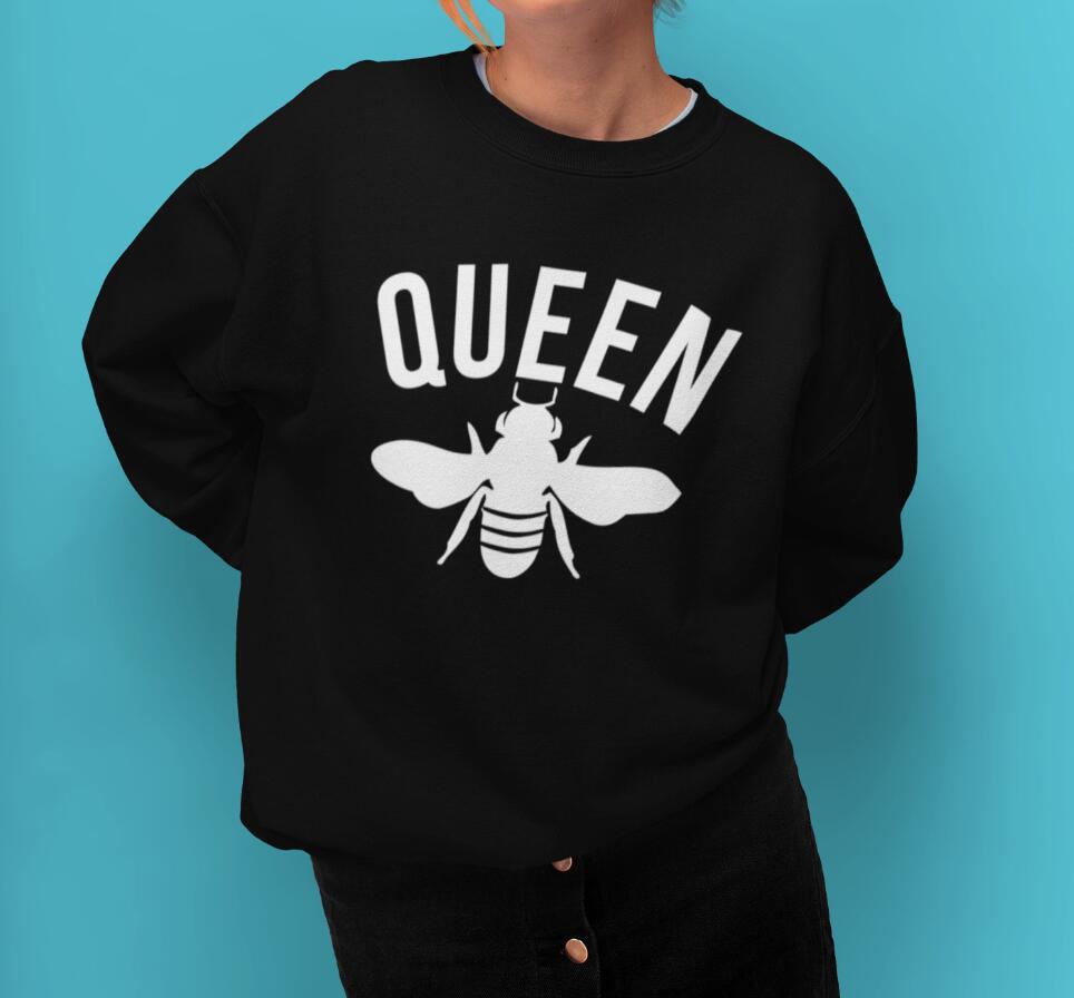 外贸queen bee欧美街头潮流休闲圆领长袖卫衣