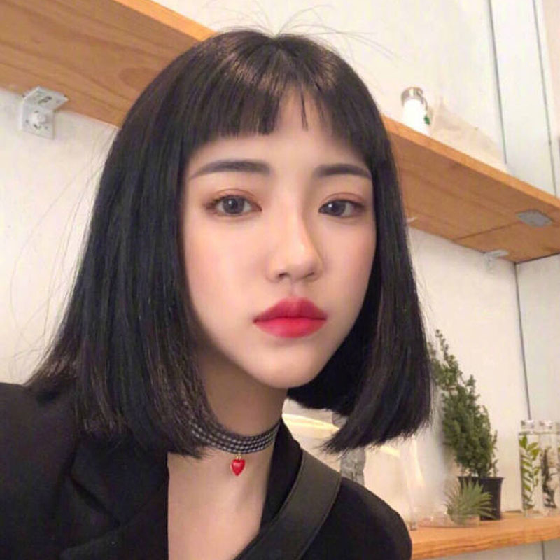 二次元眉上刘海假发女短直发bobo头气质修脸化纤wigs全头套式假发
