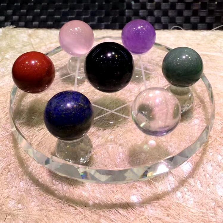 供应天然七彩水晶球七星阵摆件 居家风水摆件 东海水晶