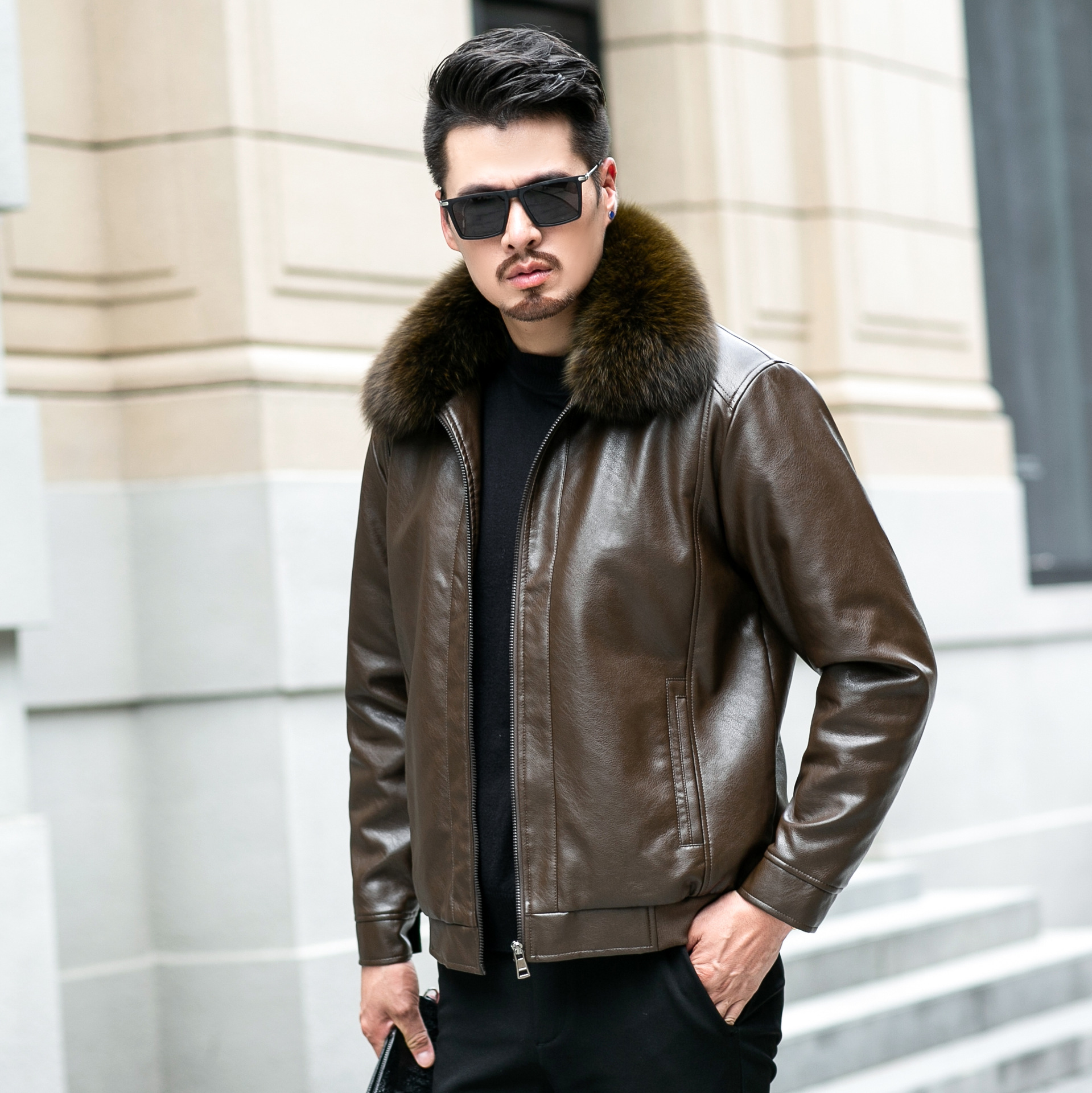 大码pu皮衣风衣