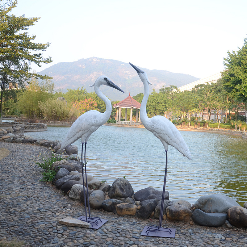 公园园林白鹭白鹤雕塑 房地产水景假山花园景观摆件鸟类仙鹤雕塑