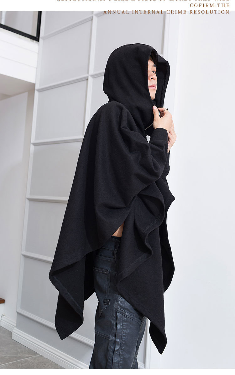 跨境外贸欧美日韩一件代发批发现货男斗篷中长款风衣呢子披肩连帽