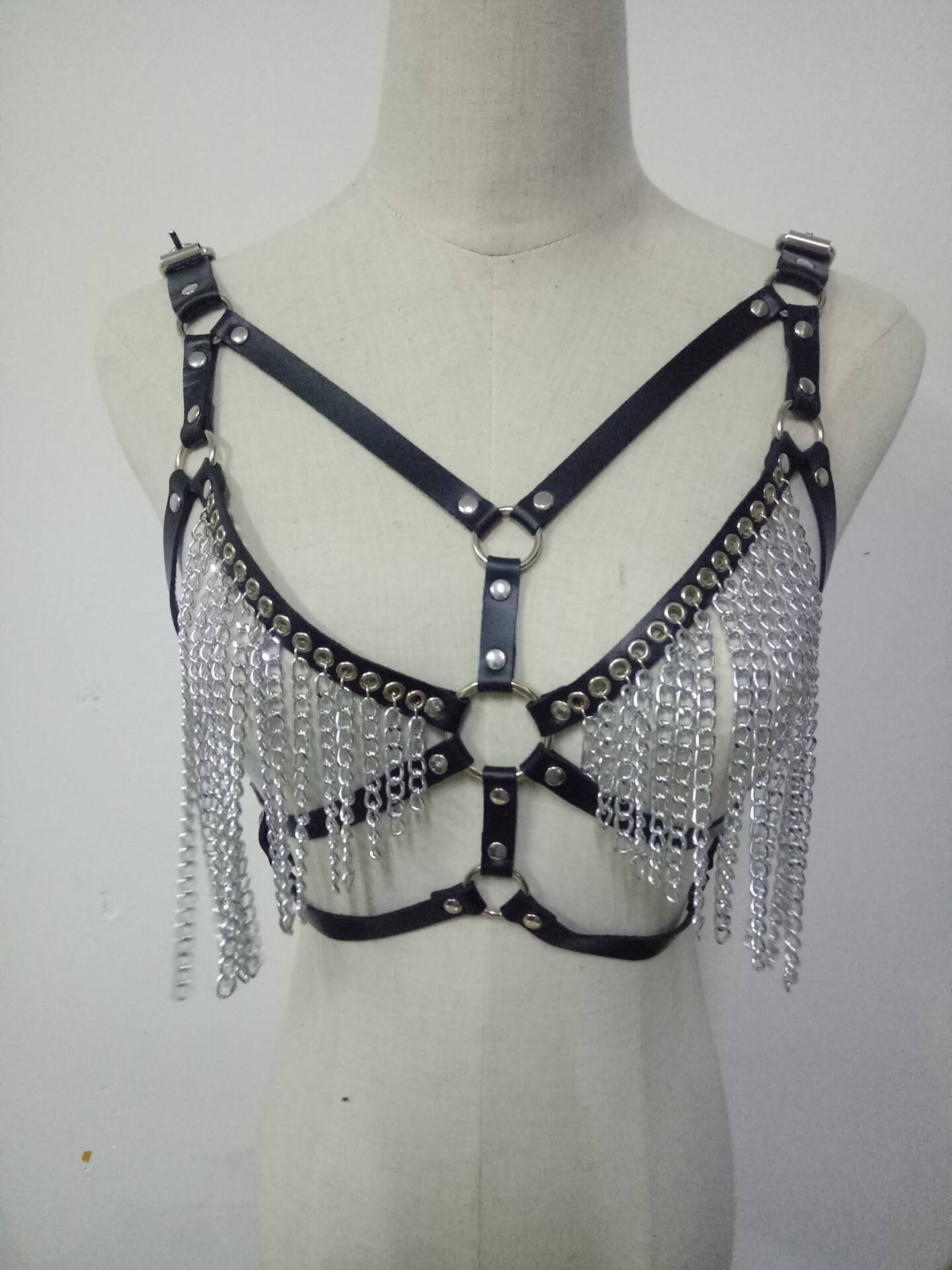 欧美摇滚性感皮质身体链胸罩文胸链条流苏比基尼背心背带胸带吊带