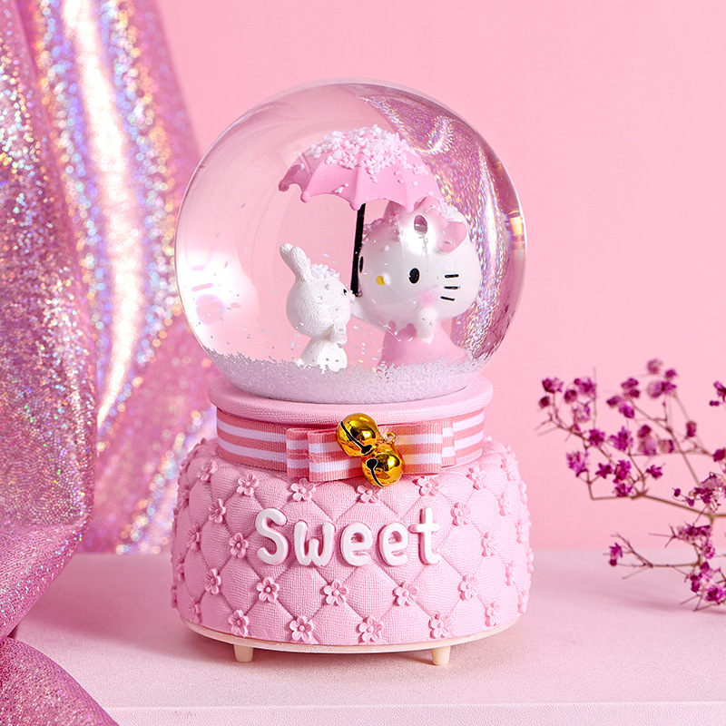 c创意粉色kt猫水晶球音乐盒学生礼品 80#可爱八音盒情侣生日礼物