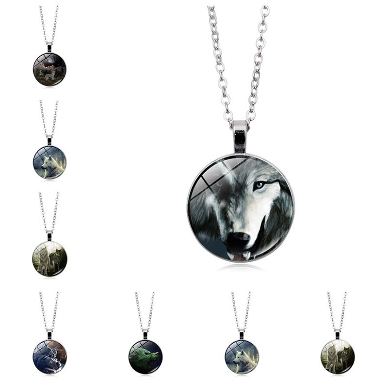 速卖通 狼图片时光宝石时尚银色金属创意项链吊坠饰品首饰
