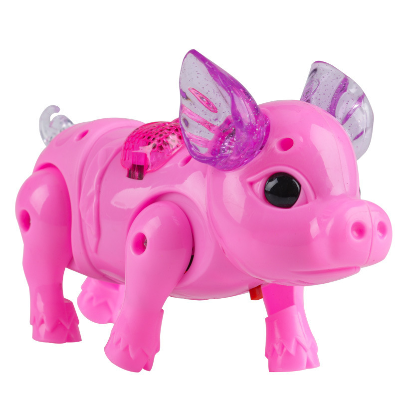 Tiktok Same Style Pink Rope Light-Emitting Electric Net Red Pig Toy Crawling Walking and Running Music Small Pink Pig