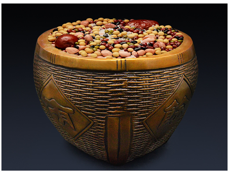 聚财斗仿古粮仓年年有余铜粮缸客厅办公室摆件装饰摆设