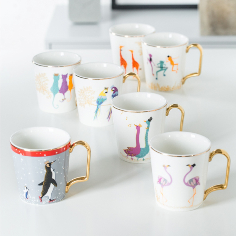 Animal Age Series Gold Outline Ceramics Mug Office Water Glass Home Breakfast Milk Cup Couple Creative Gift