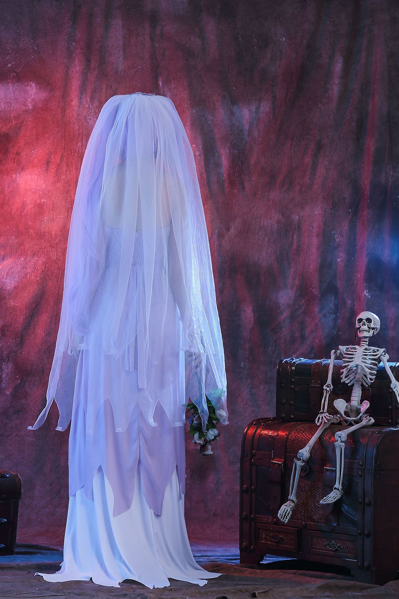 万圣节2019新款cos白色僵尸鬼新娘服 化装舞会表演服装 一件代发