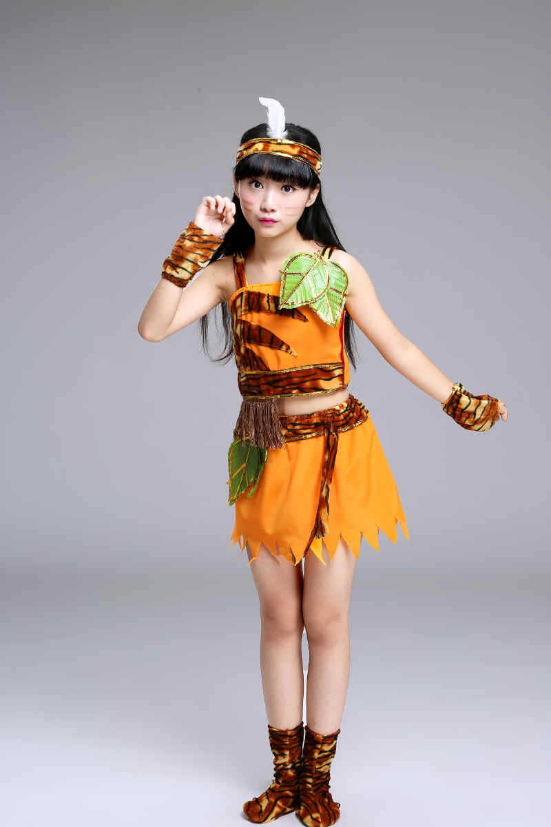 儿童小野人服装非洲野人印第安人原始部落衣服男女豹纹小猎人演出