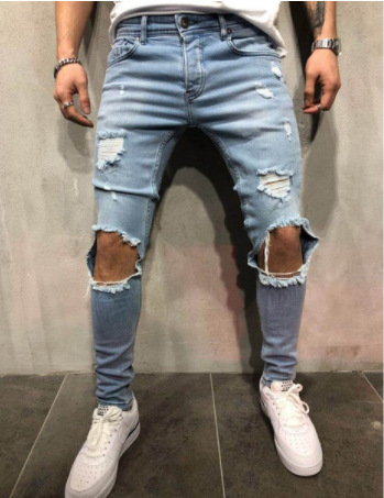   European and American Men's Jeans New Ripped Slim-Fitting Men's Clothing Trousers Exclusive for Cross-Border European Station Men's Skinny Pants