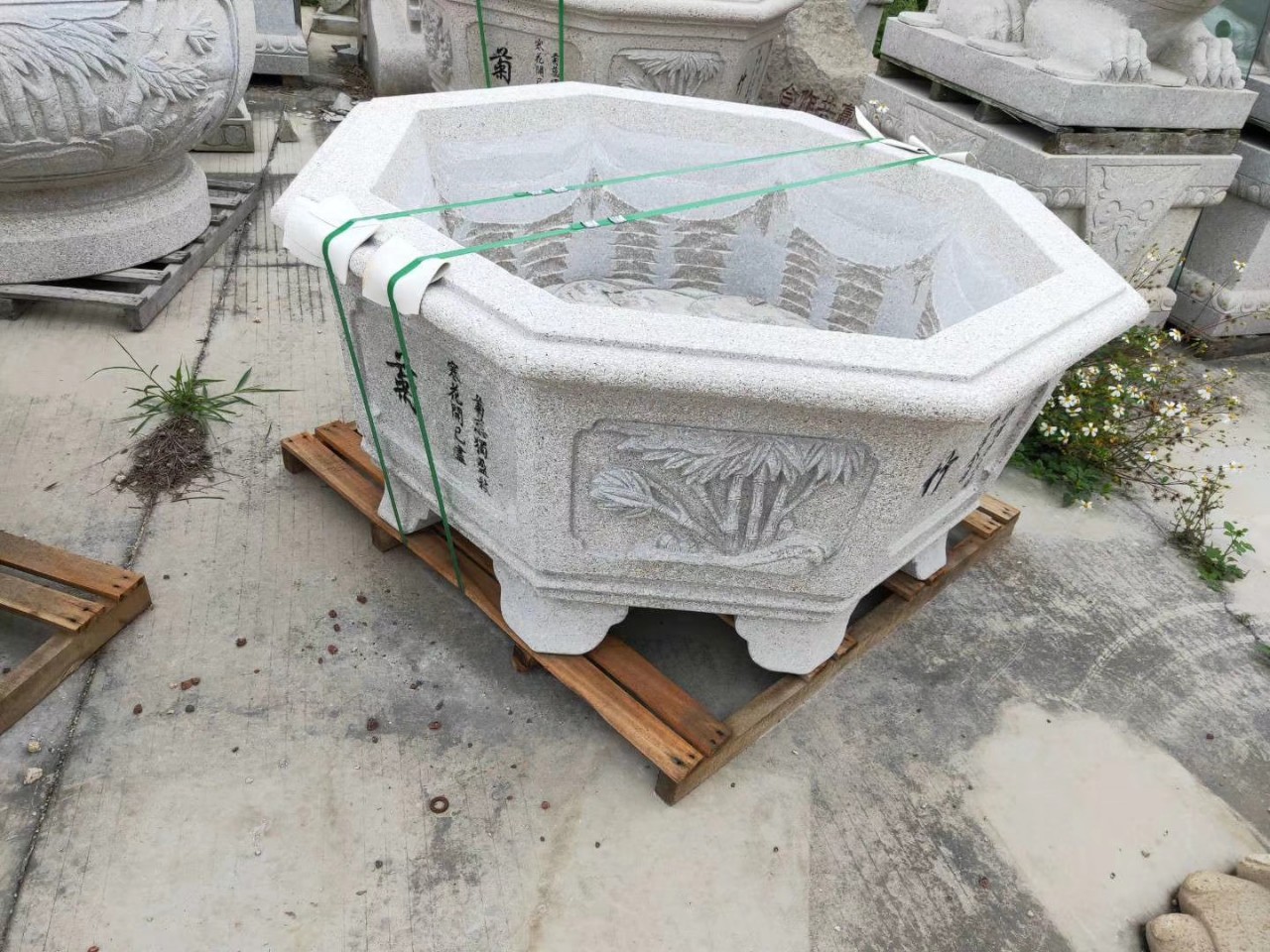 大号长方形仿古石花盆微景观盆景盆栽石雕紫砂花盆盆栽植物石盆