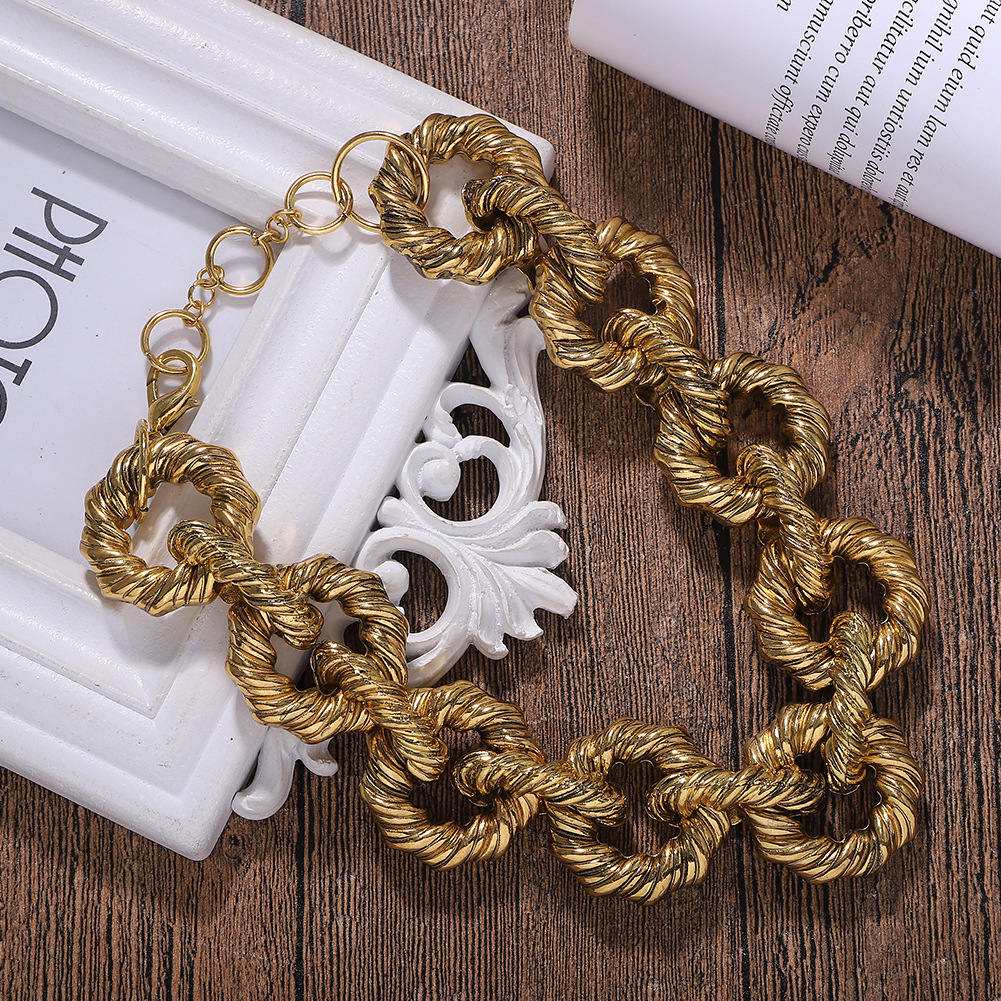 跨境热卖新款潮时尚链条花纹项链欧美官网同款限量版创意走秀饰品