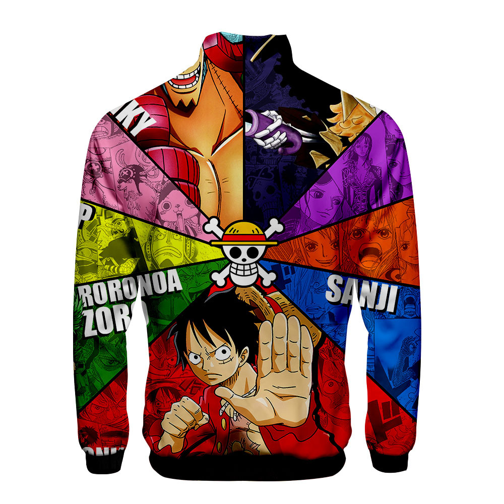 跨境亚马逊热销潮流one piece海贼王3d数码印花男士立领拉链外套