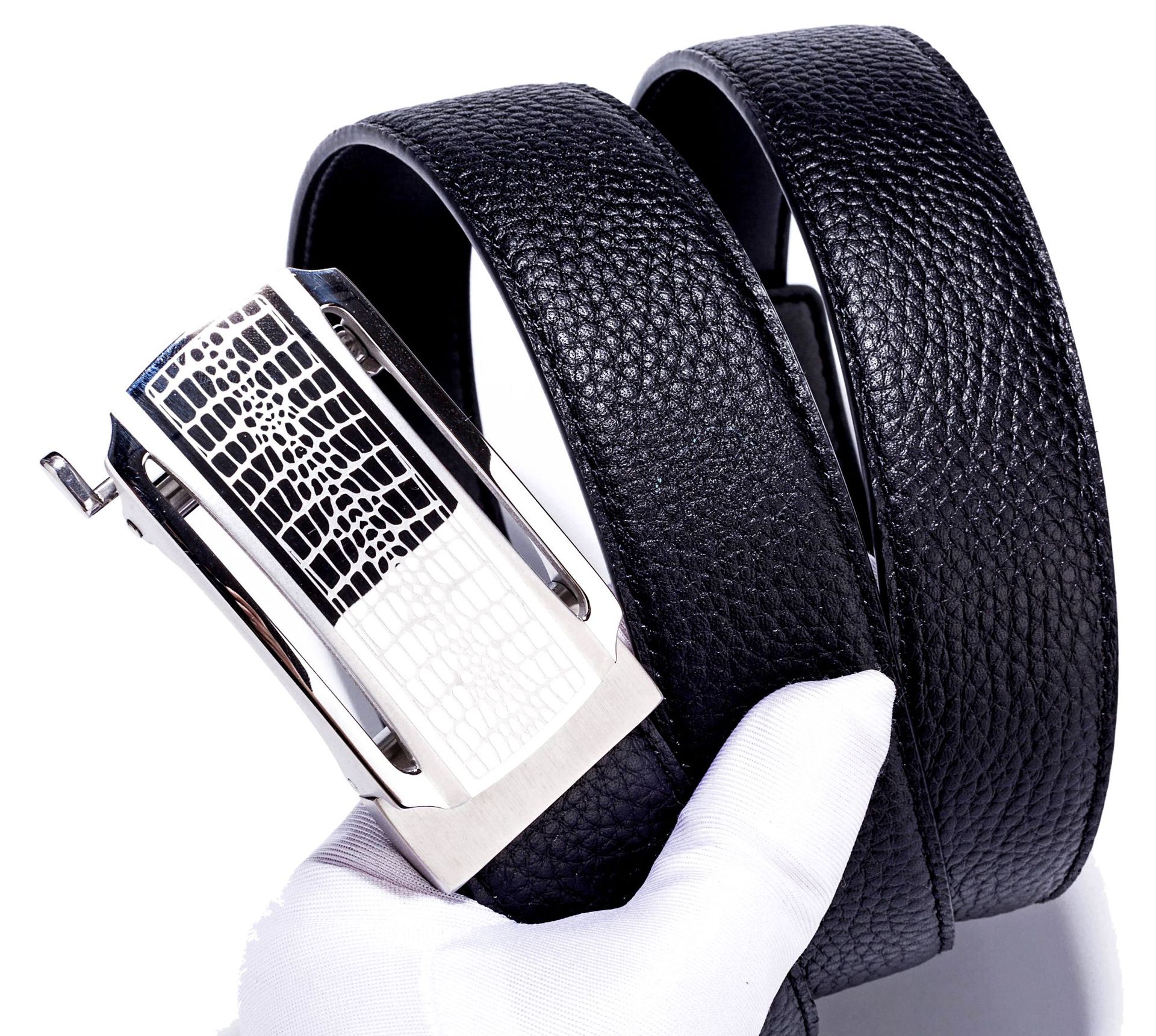 男士钢扣真皮腰带 高端品质 原版荔枝纹进口头层牛皮自动扣皮带