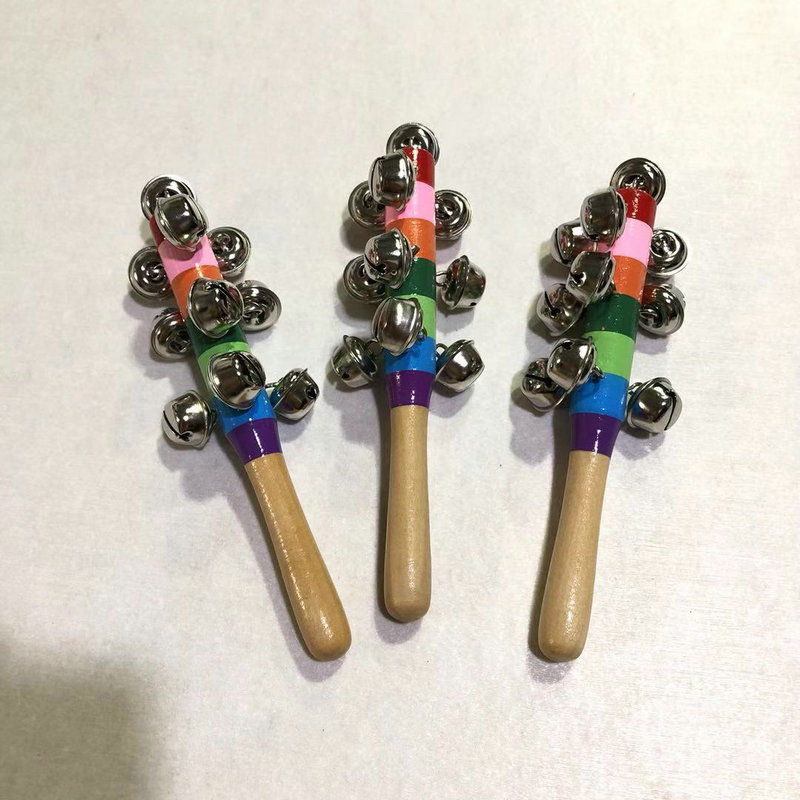 厂家批发 奥尔夫幼儿摇铃 七彩手摇铃木制乐器 益智彩虹摇铃