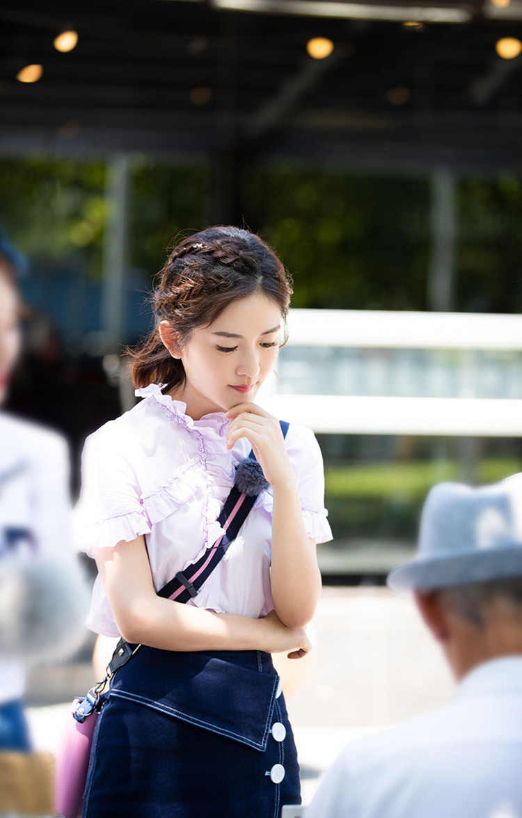 妻子的浪漫旅行谢娜同款浅粉色荷叶边短袖上衣开叉牛仔半裙d9860