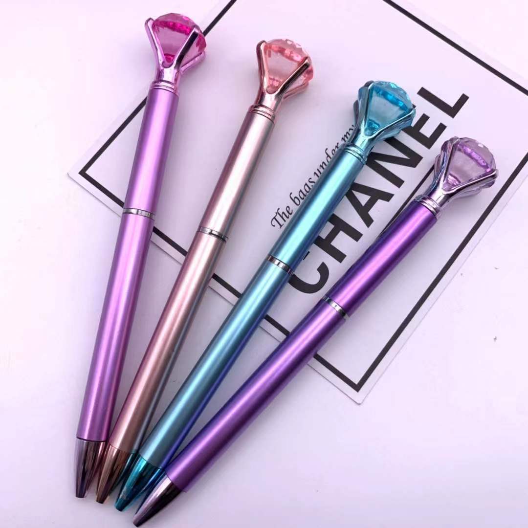 韩国创意水晶头炫彩钻石旋转圆珠笔彩色大颗宝石笔女王权杖广告笔