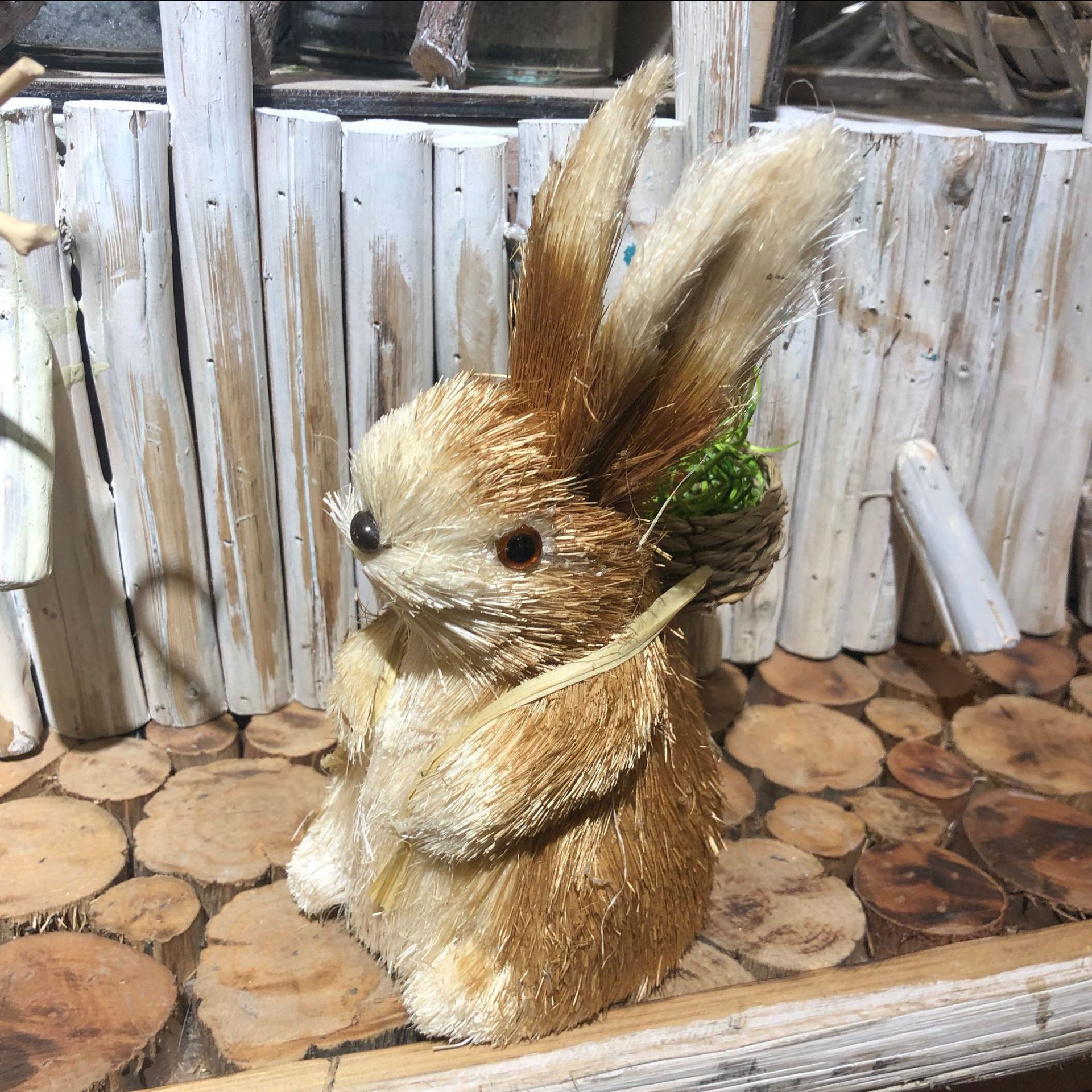 亚马逊mini稻草小兔子18cm拍照道具婚庆酒店民宿家居花店幼儿园