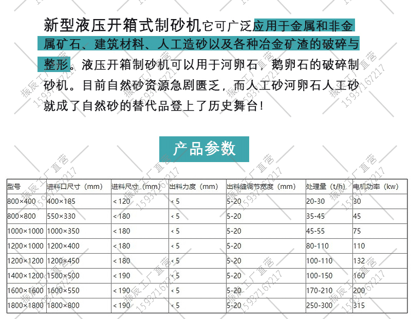 铁矿石反击式制砂机河卵石液压开箱制砂机河卵石开仓式制砂机