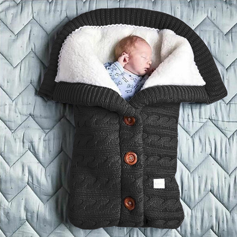 Spring, Autumn and Winter Knitted Sleeping Bag Baby Stroller Sleeping Bag Swaddling Stroller Sleeping Bag Button Twist Sleeping Bag Fleece-Lined Thickened Quilt